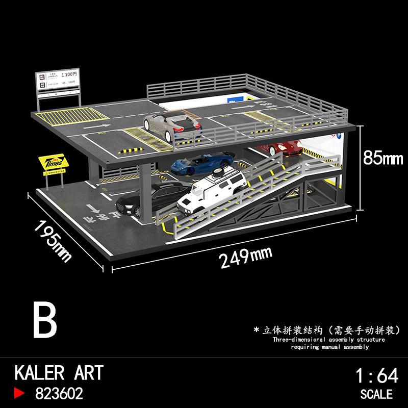 1/64 Auto Modellen Parkeerplaats Massieve Parkeerplaats Miniaturen Auto Garage Diorama Model Set Acryl Stofkap gray