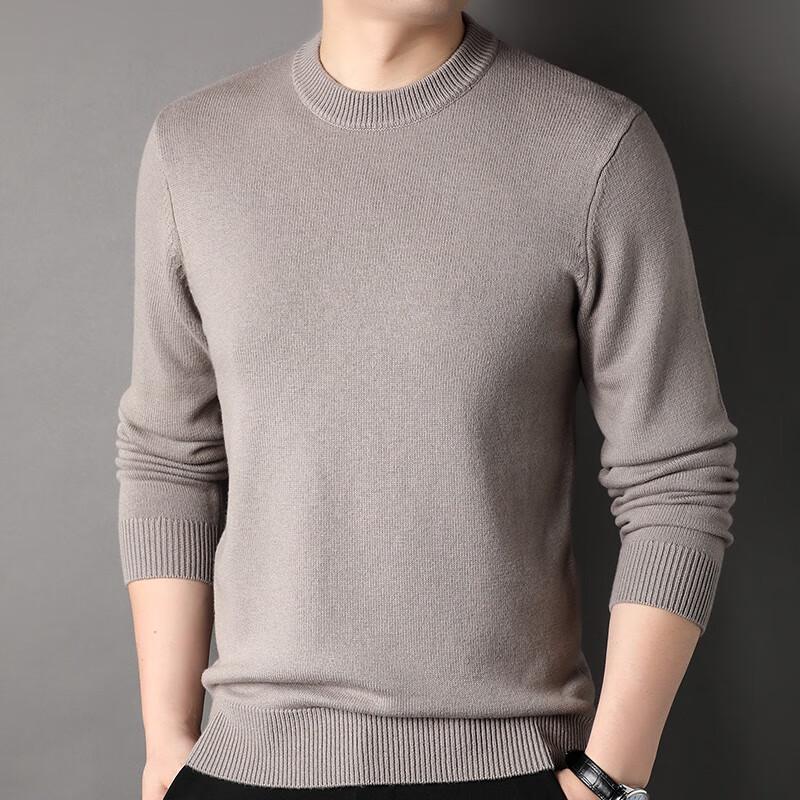 Hengyuanxiang Men's Thickened 100% Pure Wool Round Neck Pullover Sweater