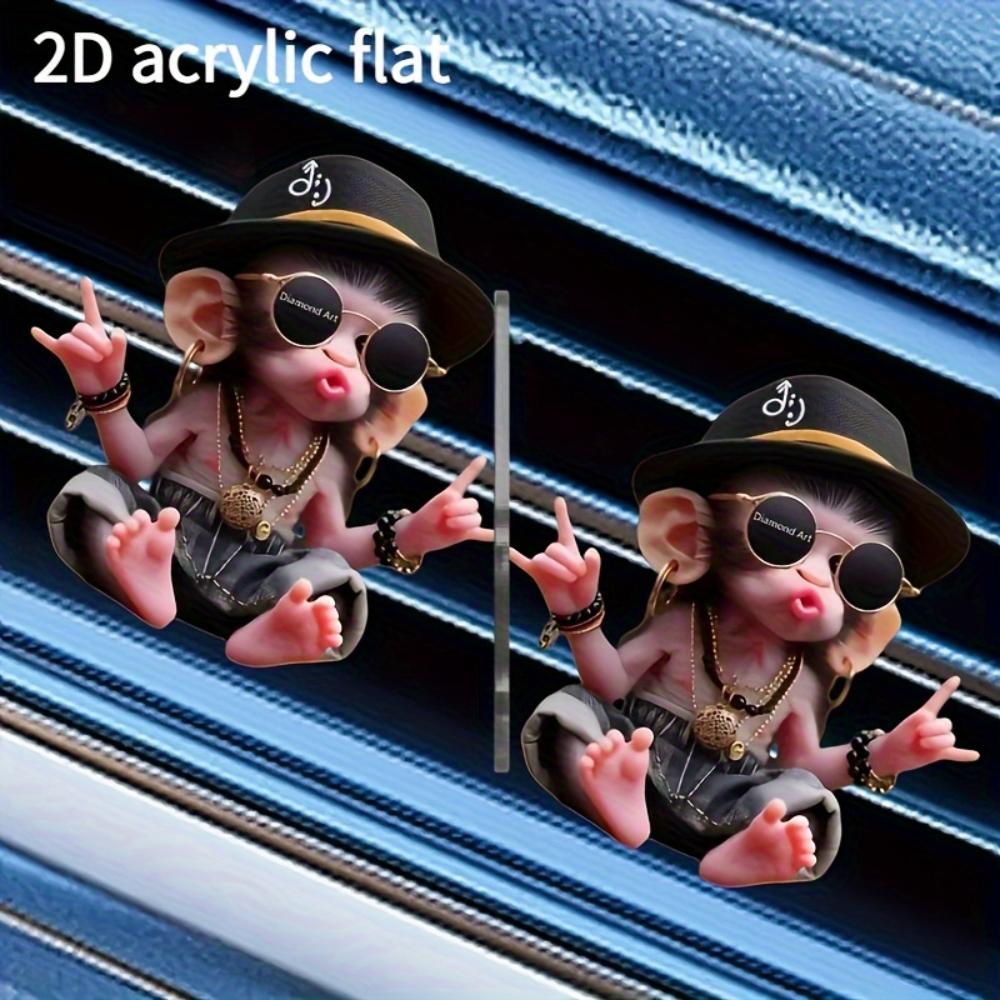 2D Flat, 2-pack Cute Hip-hop Monkey Car Air Vent Freshener Clips, Acrylic Aroma Diffuser with Pad, Stylish Car Interior,no Fragrance Is Included