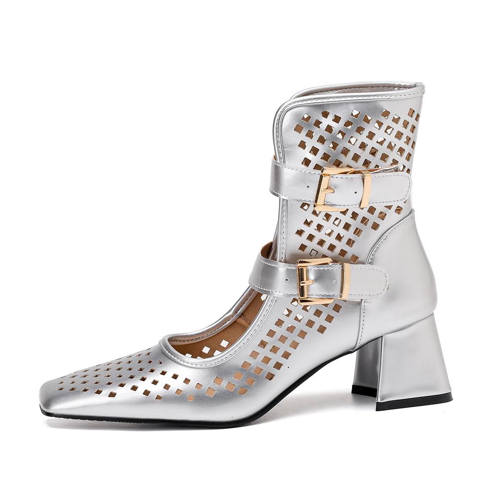 Fashion Summer Sexy Brand Gold Silver Gladiator Sandals Platform Summer Mesh Grid Buckle Thick Heels Ankle Boots Roman Sandals For Woman