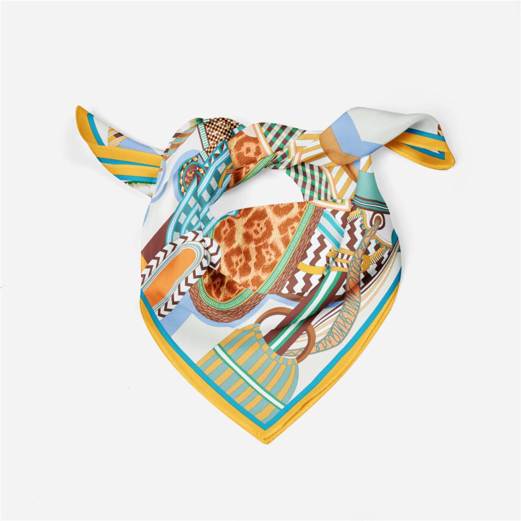 Lenço Quadrado de Seda Novo 53cm Design Lindo Marca Saddle para Mulher Bandana Feminina Faixa de Cabeça de Luxo Hijab Foulard Lenço de Pescoço