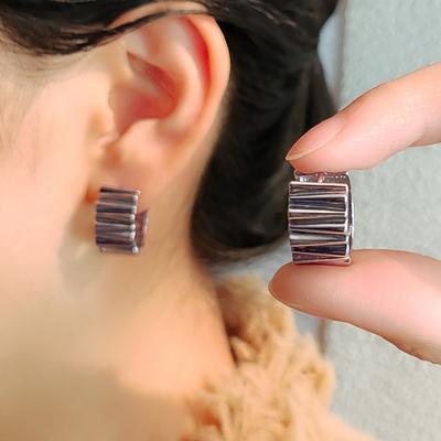 Metal Wind Pleated Earrings C-Type French Light Luxury Commuter Cold Wind Senior Sense Women