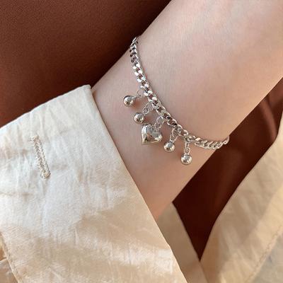 Bracciale in argento Sterling S925 con perline rotonde, braccialetto dell'amore, nuovo, alla moda, semplice, regalo per San Valentino, dolce braccialetto della migliore amica