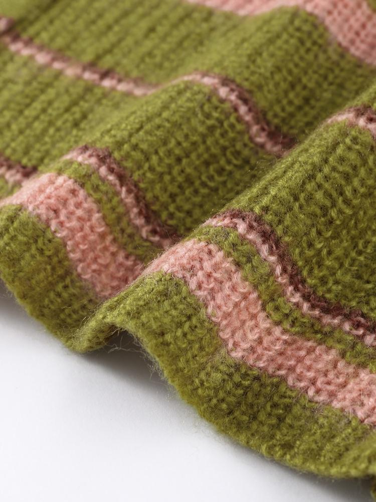 Damen Gestreifter Strick-Cardigan mit Knöpfen Damen Grüner Pullover Cardigan Täglicher Pendelpullover Lockere Strickjacke Herbst und Winter