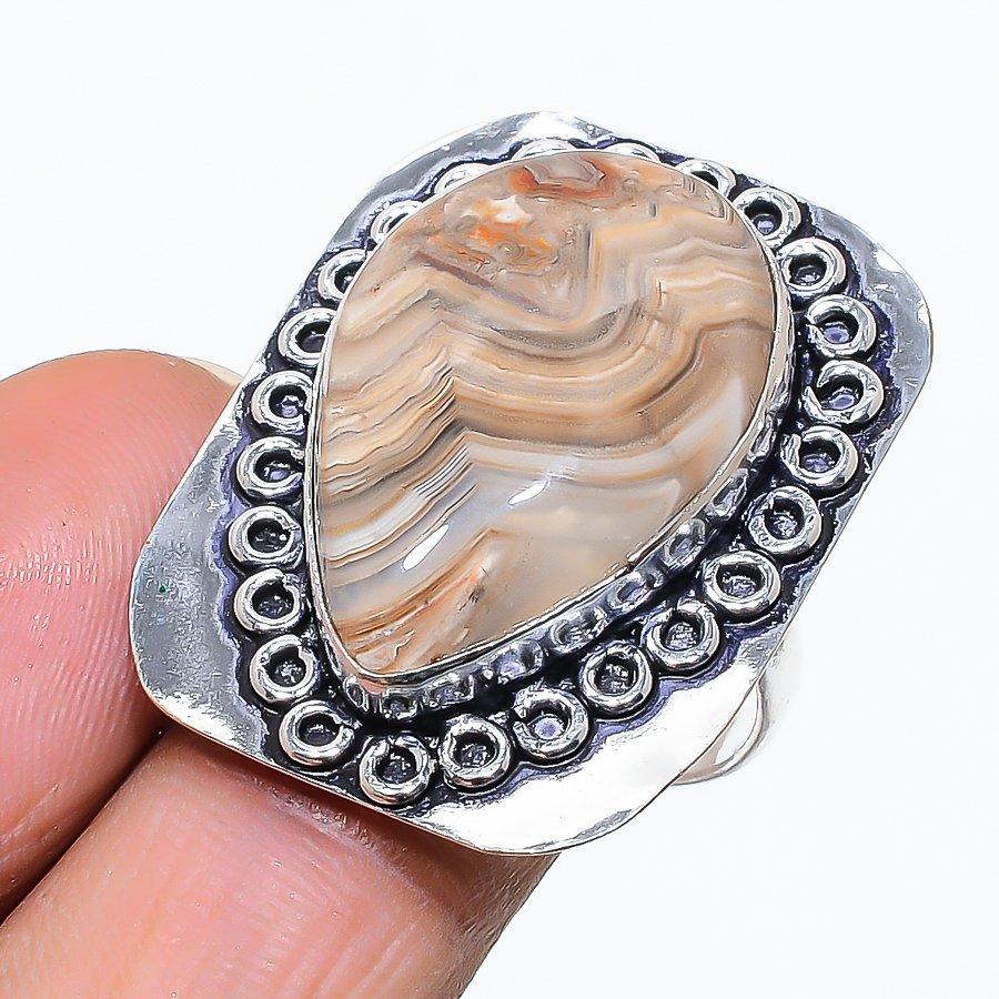 

Natural Crazy Lace Agate Gemstone Handmade 925 Sterling Silver Ring S.9.5 t0S26