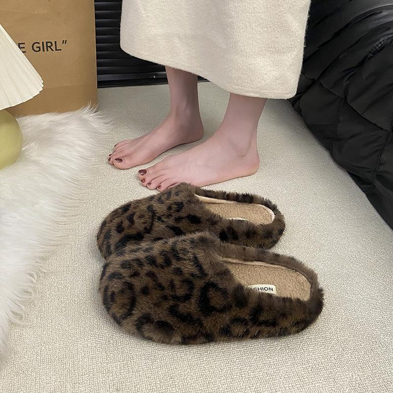 

Теплые толстоподошвенные повседневные тапочки-маффины 2025 года, новые темпераментные женские тапочки с мягкой подошвой, не утомляющие ноги, хлопковые тапочки 40 цветной печати леопарда