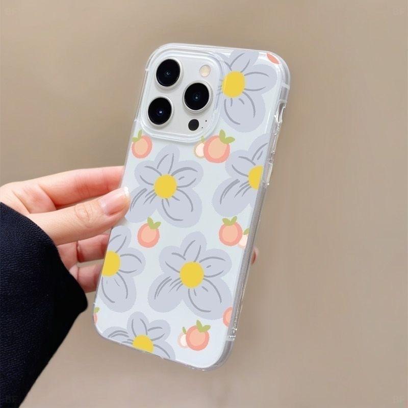 The New IMD White Bottom Case Is Suitable for Apple 16ProMax Mobile Phone Case iPhone17/14Pro Foreign Trade 15 Flowers X
