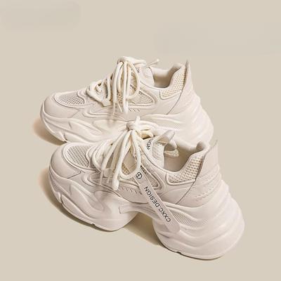 Echtes Leder Daddy Schuhe Damen Frühling und Sommer Neu Mesh Atmungsaktiv Dicke Sohle Erhöht Leichter Lässiger Sneaker