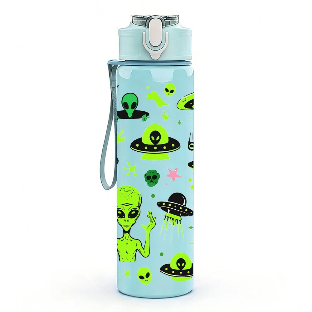 1PC Alien Monster Cartoon Character 750ml Color Plastic Sports Water Bottle Leakproof Flip Straw Lid Suitable for Sports Office Home Use