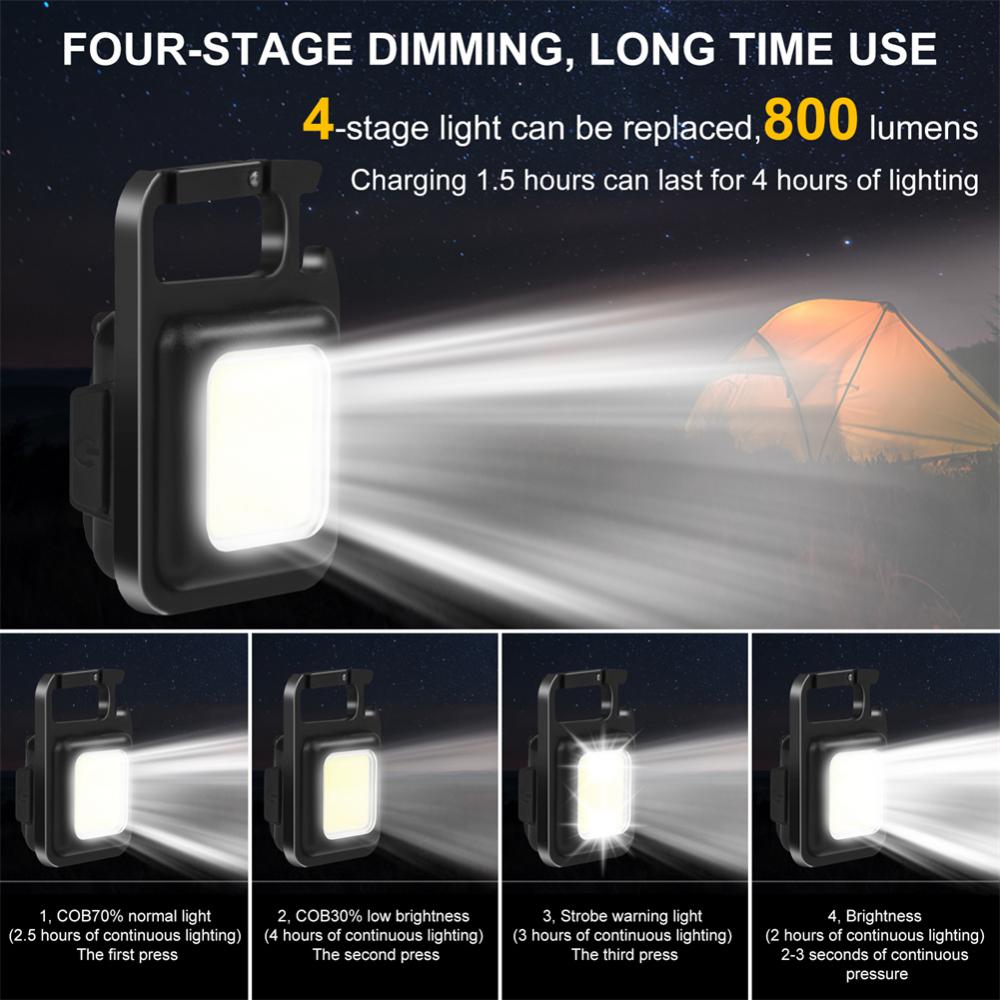 Led Flashlight Key Chain Light Working Light Cob Light Outdoor Camping Fishing And Climbing Night Lamp Waterproof Emergency Lamp
