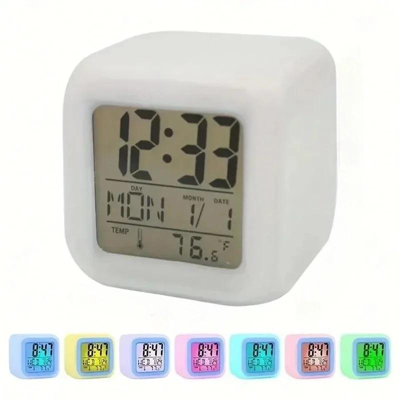Multifunctional Digital Alarm Clock with Thermometer, LED Night Light for Bedroom & Office