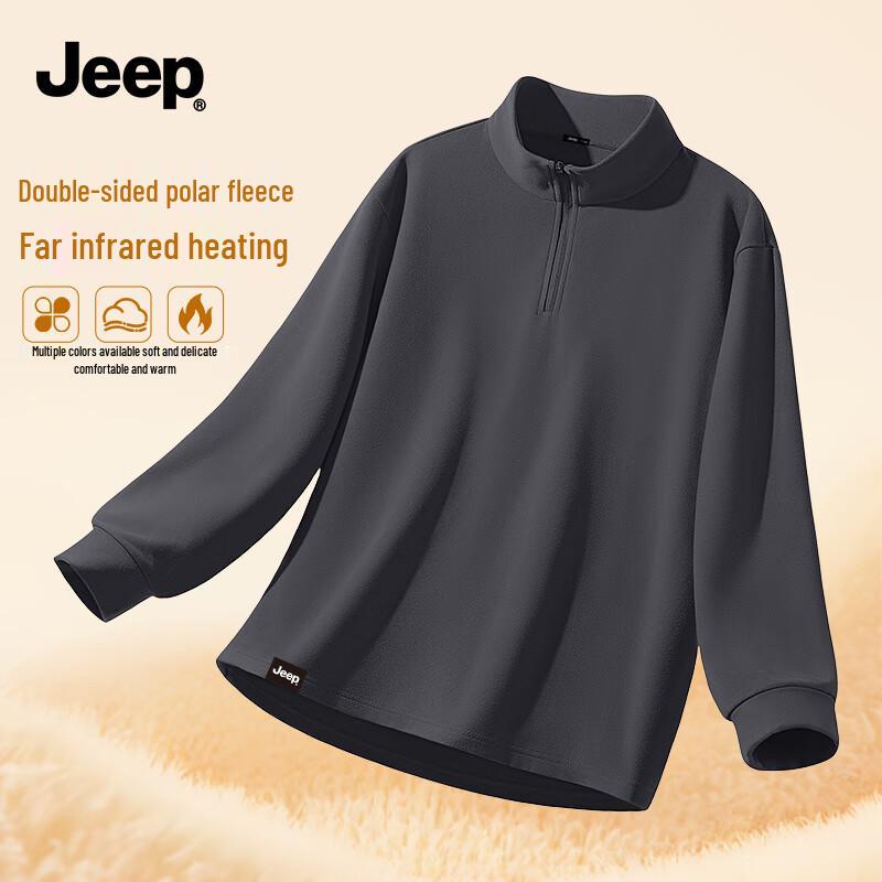 JEEP Men s Fleece-Lined Half-Zip Stand Collar Long-Sleeve T-Shirt 2XL