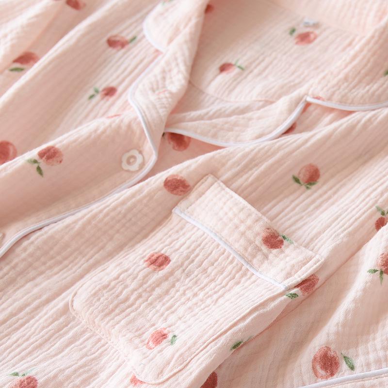Women's Short Sleeve Cotton Gauze Pajamas - Lightweight, Loose Fit for Spring, Summer, and Autumn