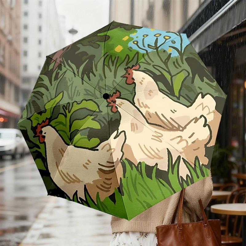 Galline in Giardino: Un abbinamento perfetto per la tua avventura all'aperto Ombrello Apri/Chiudi Automatico, Accessorio da Viaggio Leggero e Resistente, Regalo Ideale