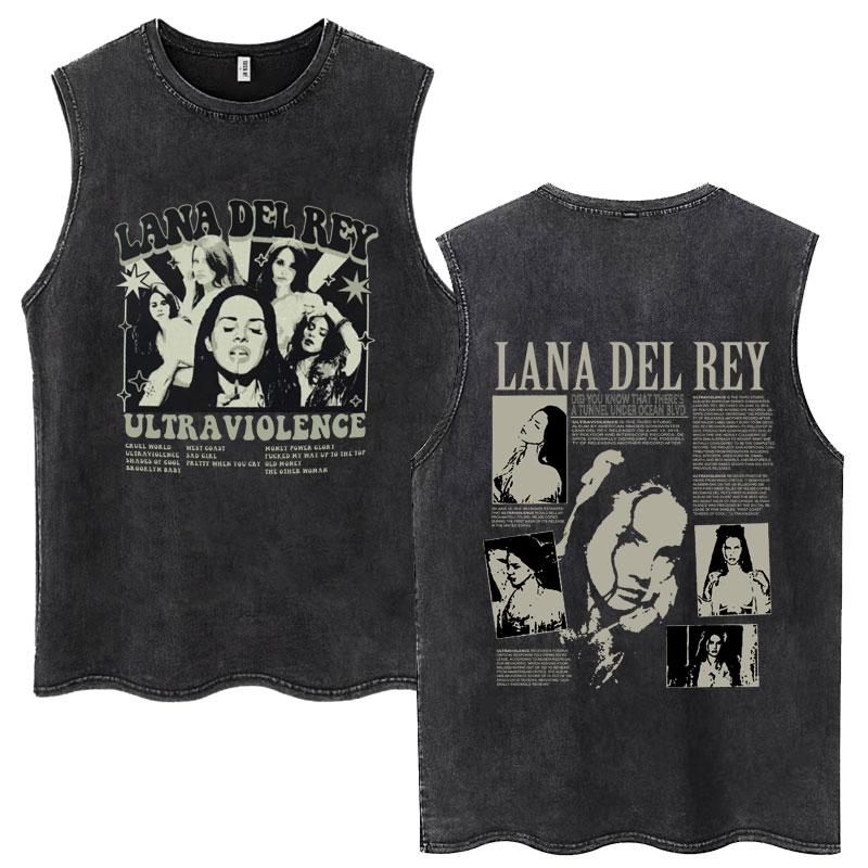 Lana Del Rey Graphic Print Wash Tank Tops Vintage Style Men Women T-shirt Hip Hop Cotton Oversized Sleeveless T Shirt