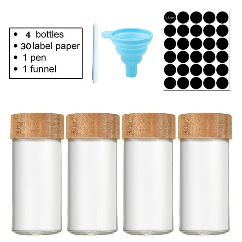 40oz quadratisches Gewürzglas, Pfeffer-Würzflasche, 24 Sets, Pfefferflasche, 90 ml, 120 ml, Gewürzglas aus Bambus und Glas