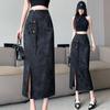 2025 Summer Women's High-Waisted A-Line Slit Midi Skirt
