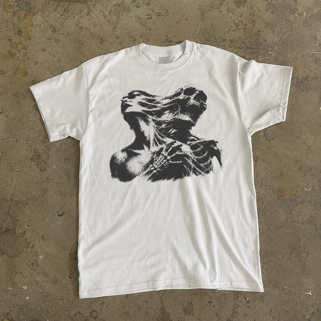 Comfort Colors Melting Skull Graphic T-Shirt, Horror Skeleton Streetwear Top