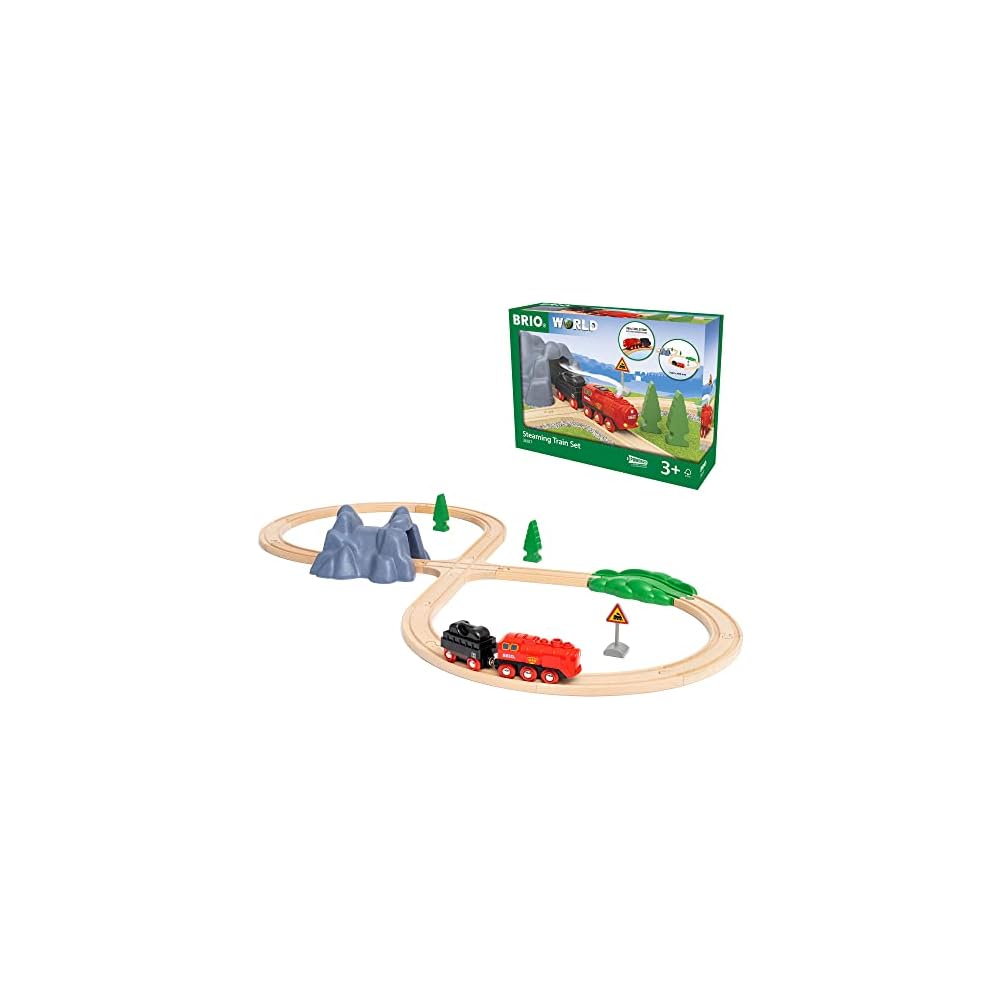 

Brio World Steam Engine Train Set 24 Pieces Age 3+ Electric Toy Wooden Tracks Red Green Gray