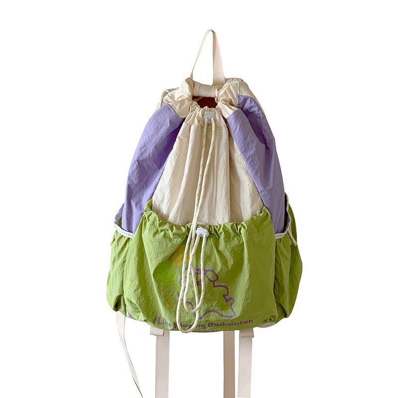 Outdoor hiking, drawstring drawstring drawstring, color blocking, casual outing, lightweight backpack, high aesthetics badmint