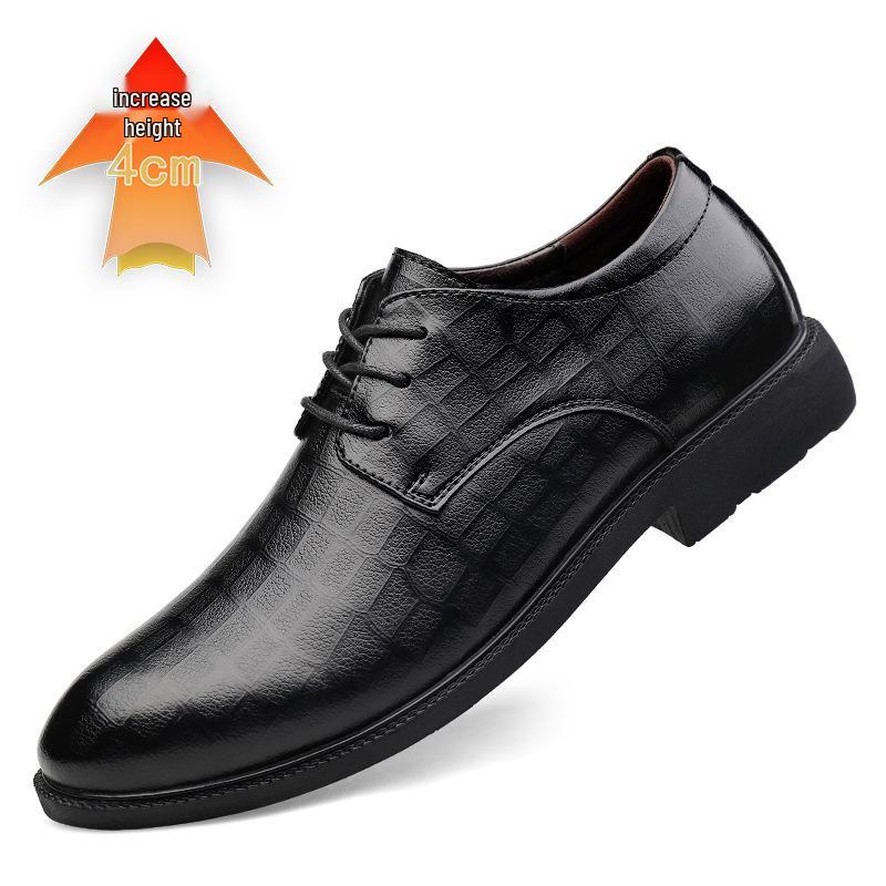 Men s Business Leather Shoes - Embossed Plaid, Hidden 4.5CM Lift, British & Korean Style 43