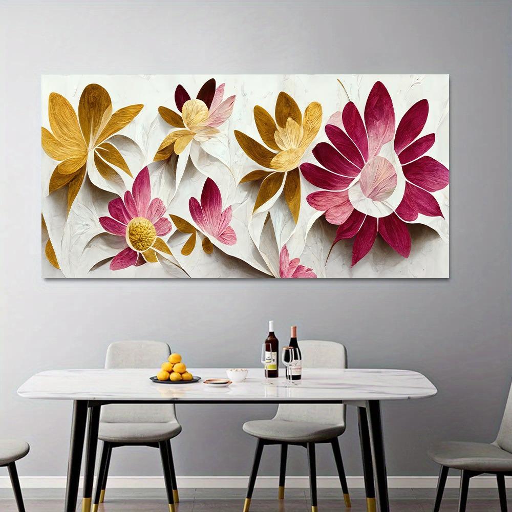 Vintage Gold Red Pink Flowers Posters Wall Art Canvas Painting Prints Pictures Living Room Interior Home Decoration