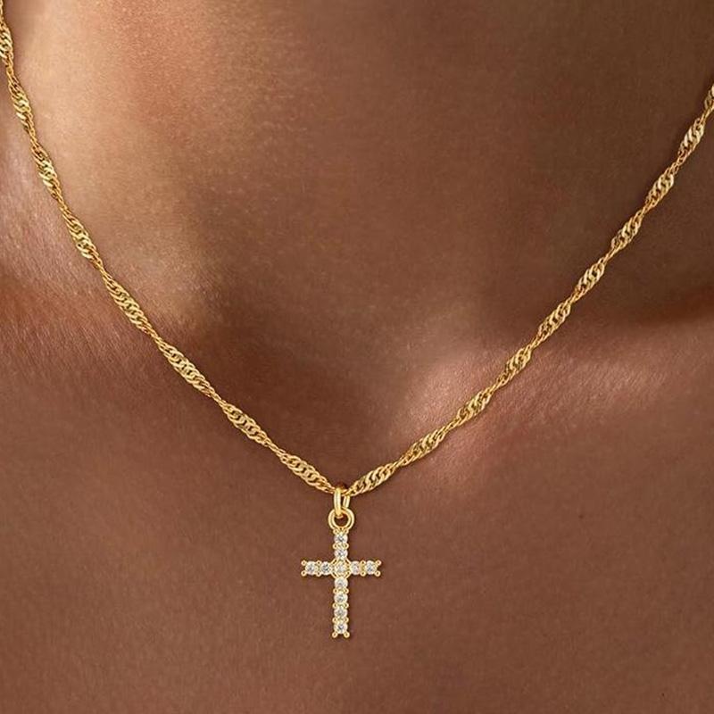 Minimalist Christian For Cross Necklace Women 18K Gold Plated Dainty Religious Jewelry Gift Trendy Non Tarnish Waterproof