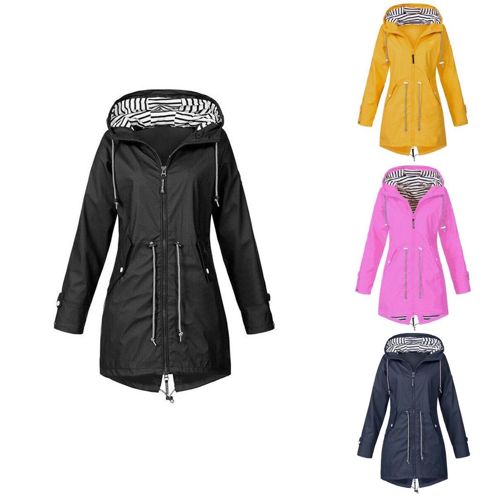 Women Waterproof Wind Jacket Coat Raincoat With Stylish Zipper Hoodies For Outdoor Use