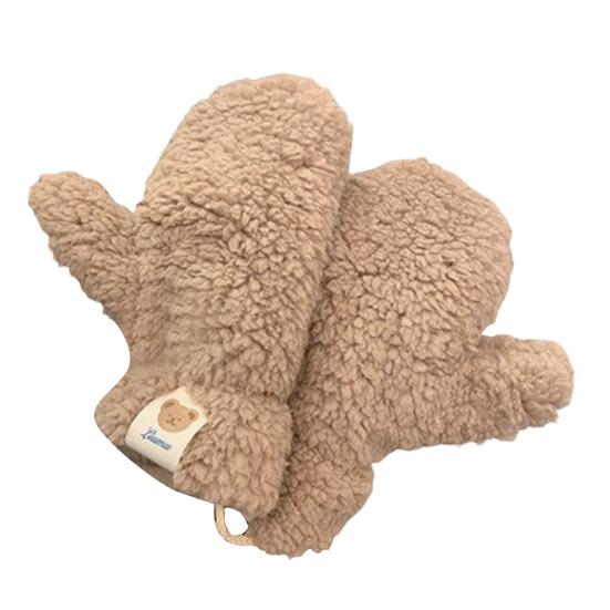 

1 пара женских варежек, плюшевые пушистые полнопалые с веревкой для ношения на шее, с мультяшной биркой в виде медведя, очень мягкие, сохраняют тепло, осенне-зимние перчатки для девочек для выхода на улицу хаки