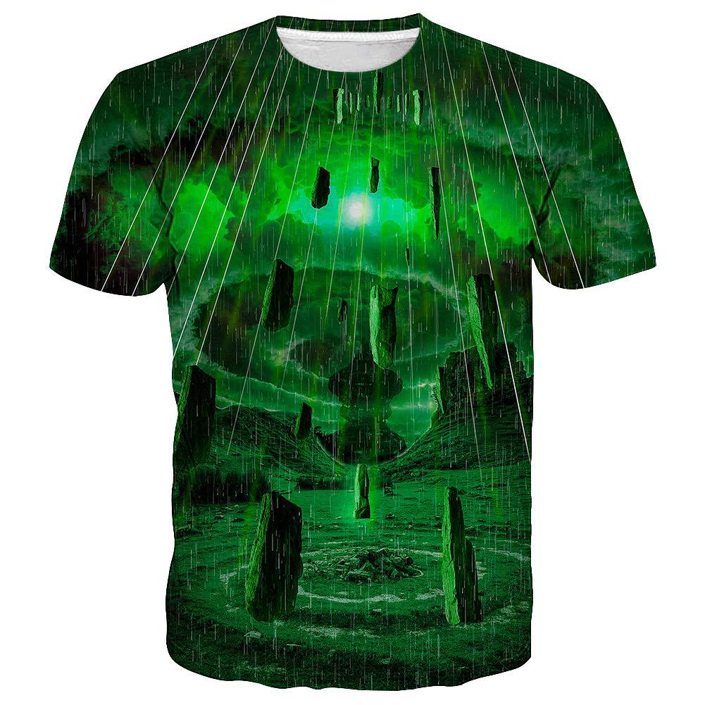 Summer Round Neck 3D Starlit Sky Print Top Fashionable Casual Short Sleeved Men's T-shirts