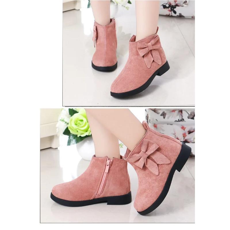 2025 Girls Fashion Boots Leather Sport Shoes For Girls Children Warm Boots Fashion Soft Bottom Princess Snow Boots Kids Sneakers