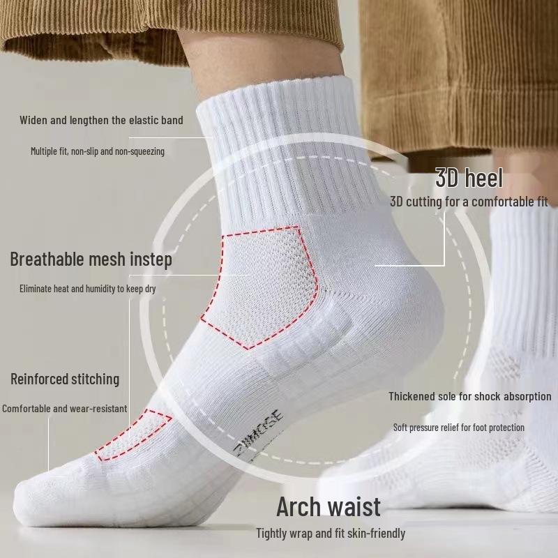 Men's Odor-Resistant Fleece-Lined Winter Sports Socks – Long, Thick, Mid-Calf White Socks for Basketball