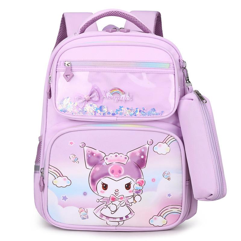 Adorable Cartoon School Backpack For Kids Cute Kuromi Bag With Pencil Case Purple Kuromi