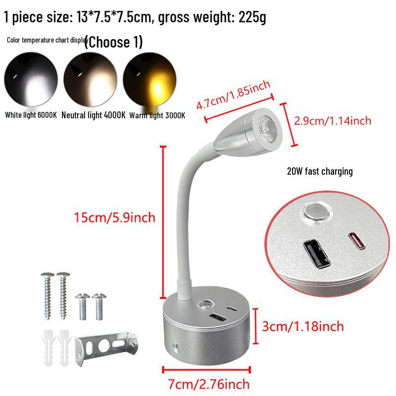 12V USB Type-C Touch Dimmable LED Gooseneck Reading Light for RVs, Boats, and Yachts