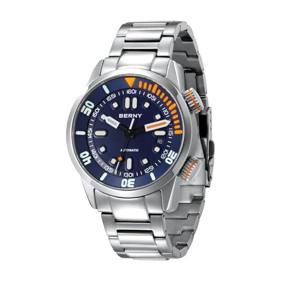 BERNY Watch Men Mechanical Manual Winding and Automatic Watch 200m Diving Watch Sapphire Glass Durable Stainless Steel Band Ultra Luminous