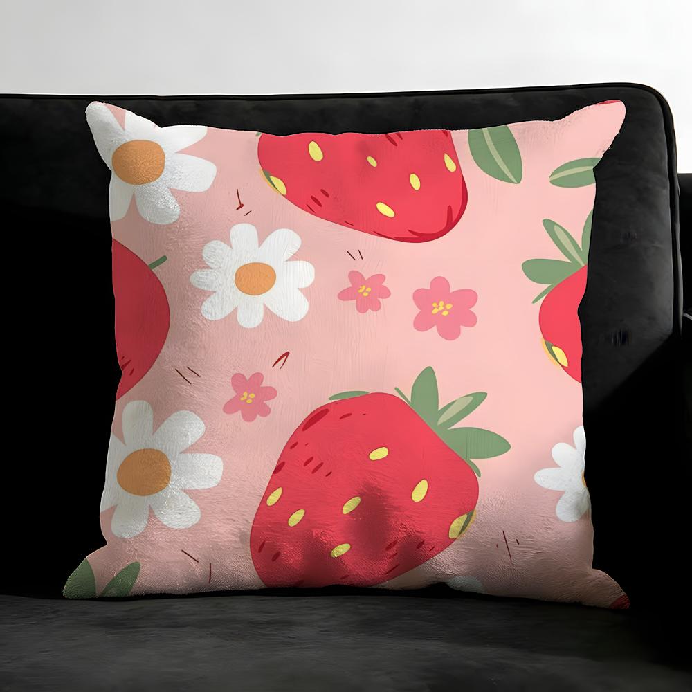 Strawberry Colorful Cushion Cover Pillowcase Ultra Soft Skin Friendly Fabric Cloud Like Comfort & Concealed Zipper
