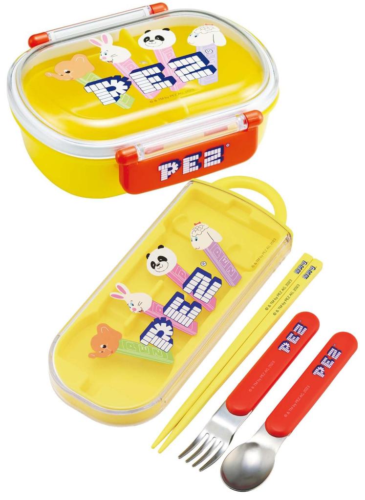 Skater Bento Trio and Made in PEZ TACC2AG Kids' Set, Chopsticks, Spoon, Fork, Kids' Cutlery, Antibacterial, Easy-Open Slide-Open, Japan,