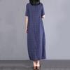 Vestido longo de verão solto casual feminino, manga curta, plus size, vintage, xadrez, novo em vestidos para mulheres