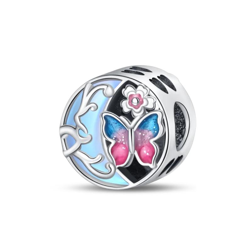 Copper Metal Blue Series Dragonfly Butterfly Bird Pansy Flower Pendant Bead Component Charm Bead Component Compatible With 4MM hole diameter Bracelet