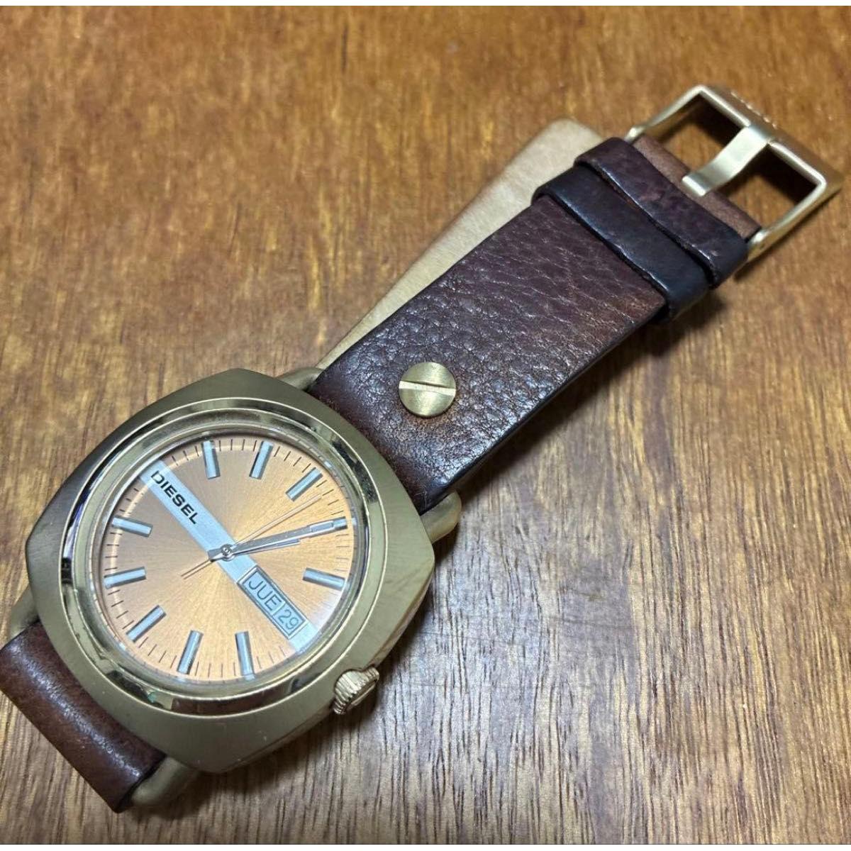 Used DIESEL Diesel Dial Leather Watch Used Clothes