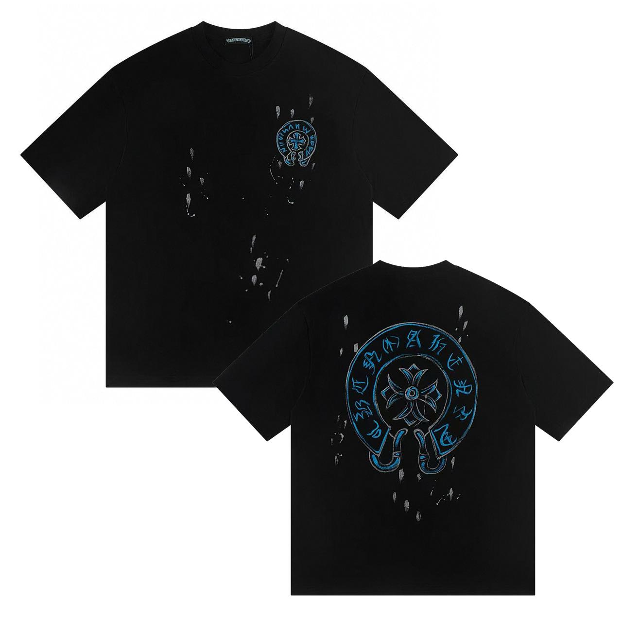 

W391 CHROME HEARTS 2025 Літо Нова Високоякісна Бавовняна Футболка з Круглим Вирізом Вільного Великого Розміру Парна Футболка S чорний