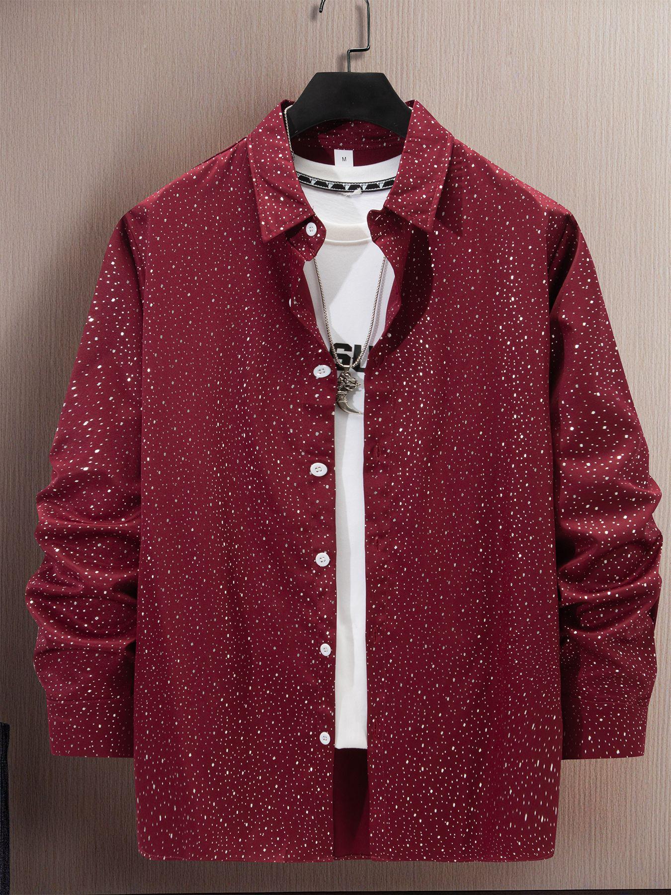 

Fashionable Men s Polka Dot Hot Stamping Casual Long Sleeve Shirt L темно-красного