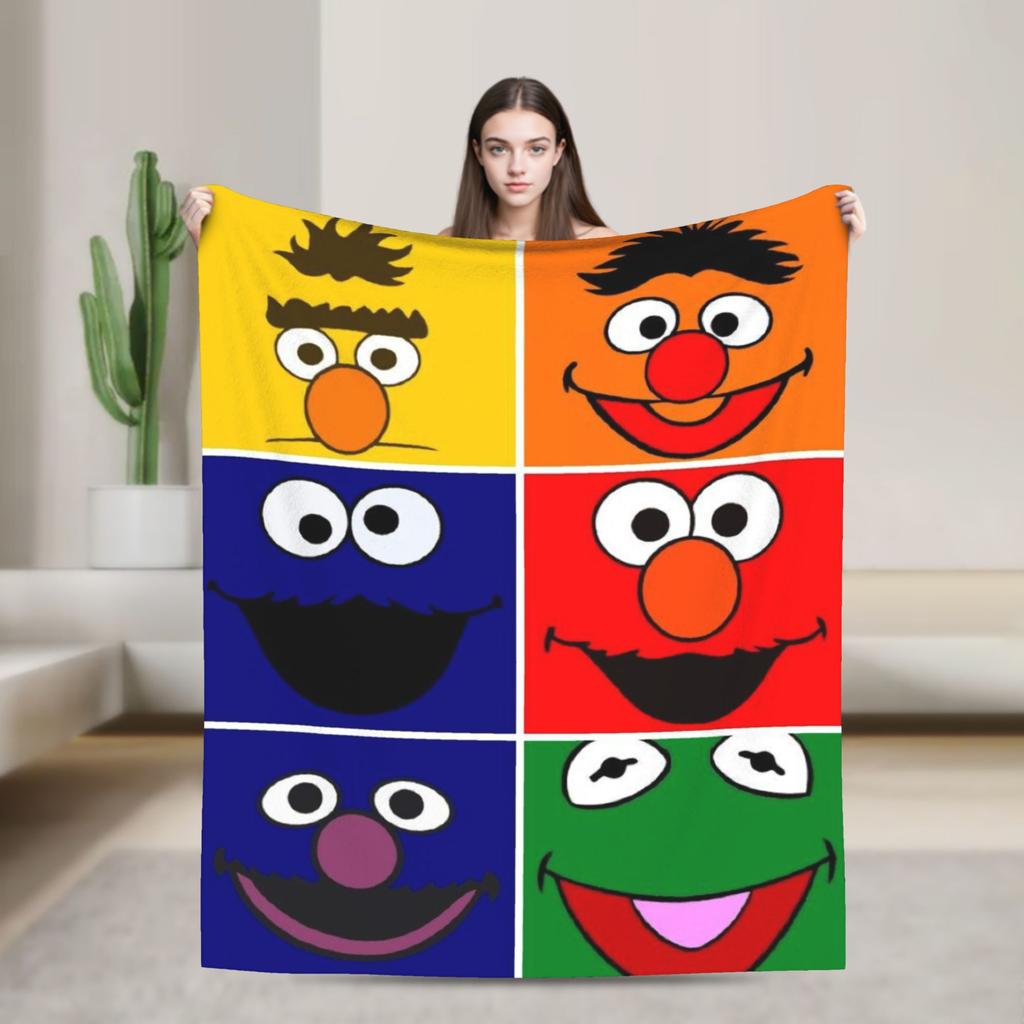 Warm Soft Blanket Travel Office Cookie Monster Elmo Throw Blanket  Flannel Bedspread For Outdoor Funny Sofa Bed Cover