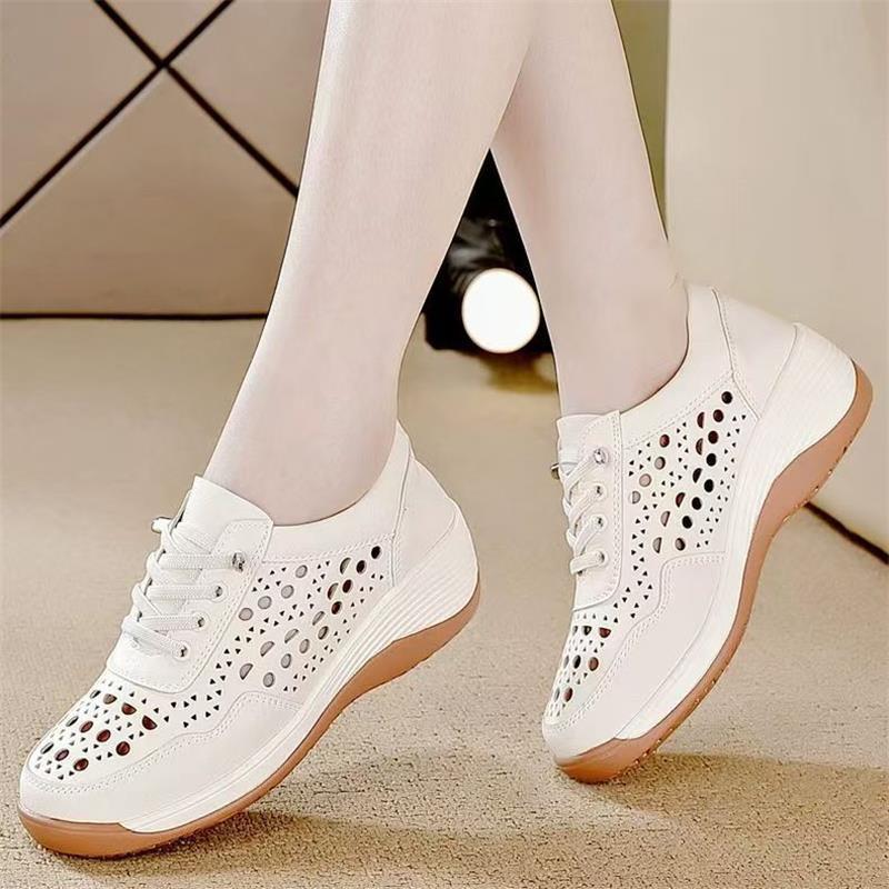 Hollow breathable wedge heel hole shoes spring and summer new heightening non-slip comfortable single shoes casual shoes
