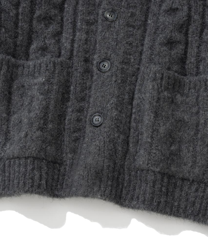 Knitted (Unisex) Bold Cable Round Knit Cardigan Charcoal