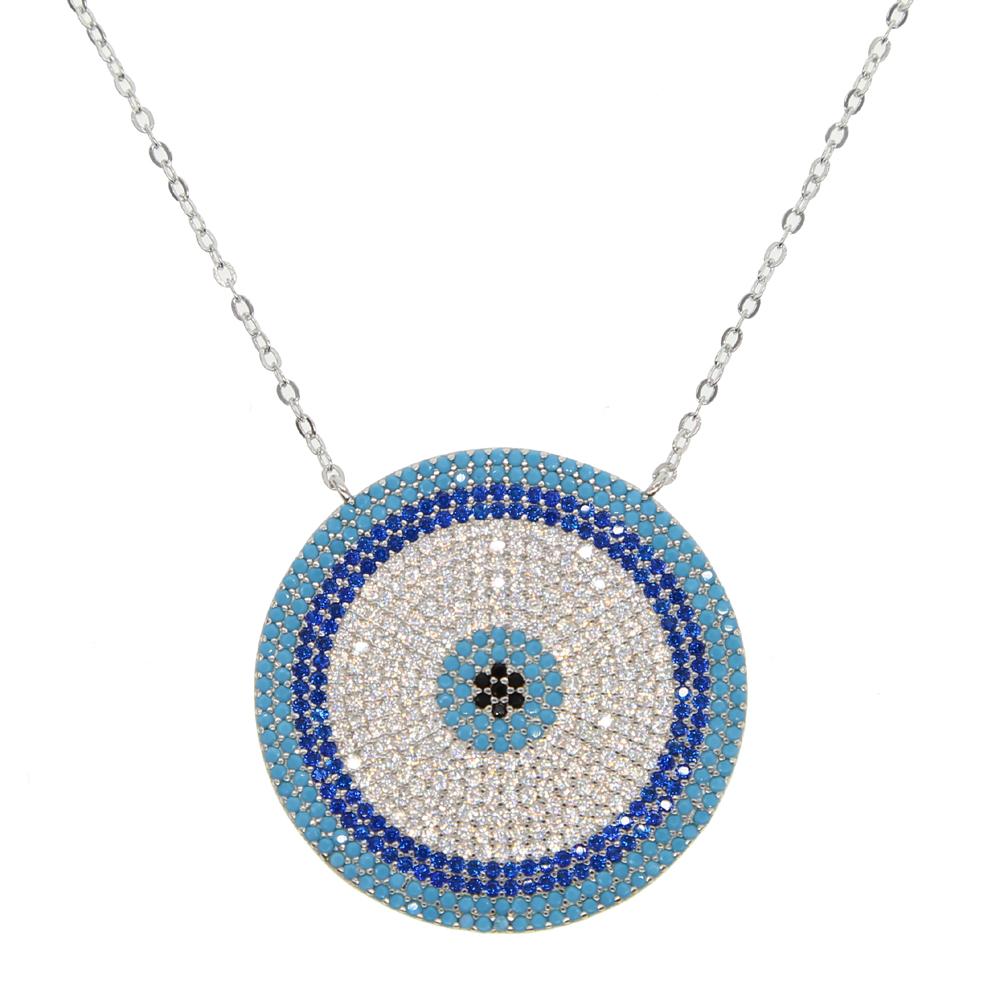 30mm Big Disco Charm Micro Pave Cubic Zirconia Nano Turquoise Bohemia Necklace