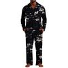 Men's Loose Fit Christmas Print Pajama Set with Button Down Top and Straight Leg Pants - Two Piece Holiday Sleepwear