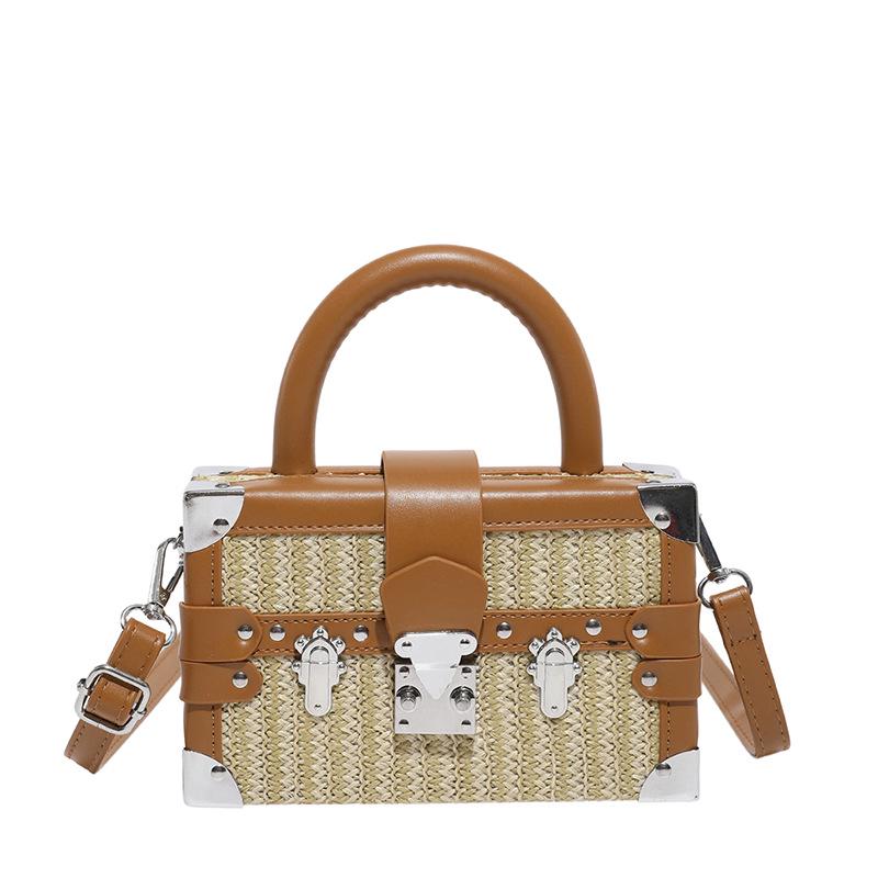 2025 Fashion Rivet Woven Straw Handbag - Versatile Trendy Shoulder & Crossbody Beach Bag