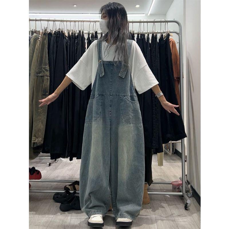 Women's Straight-Leg Denim Overalls: Cool, Sweet, Age-Defying, Relaxed Fit, High-Waisted, Loose, Wide-Leg Trendy Pants.