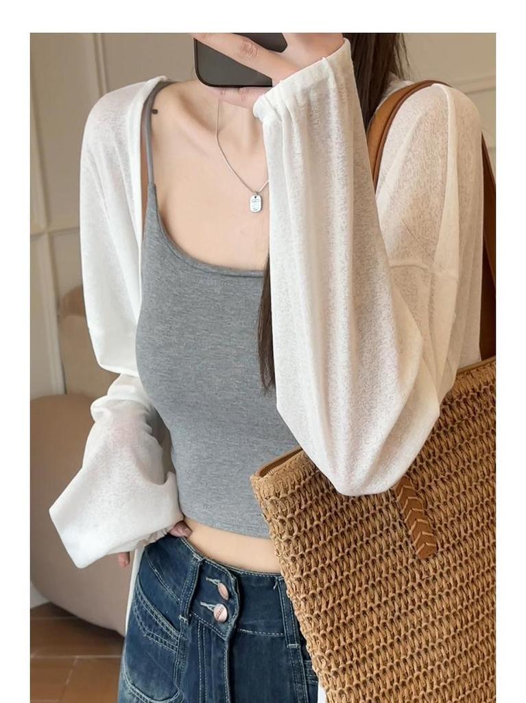 Women's Summer Sun Protection Loose Knit Cardigan - Korean Style, Long Sleeve, Casual Air Conditioning Cover-Up.